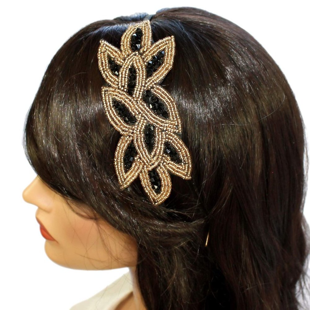 Flapper Headband 1920s Gatsby Leaf Beaded Women Hair Accessory for Costume Party